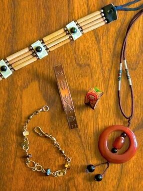 VINTAGE BOHO JEWELRY LOT Carnelian Brass Artisan 5pc